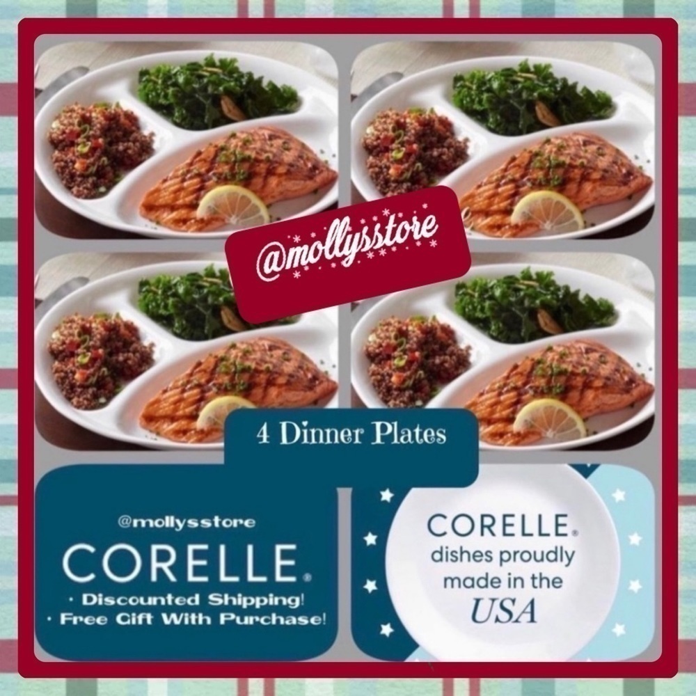 Dinner New Corelle Livingware Winter Frost White 10.25" Divided Plates, 4
